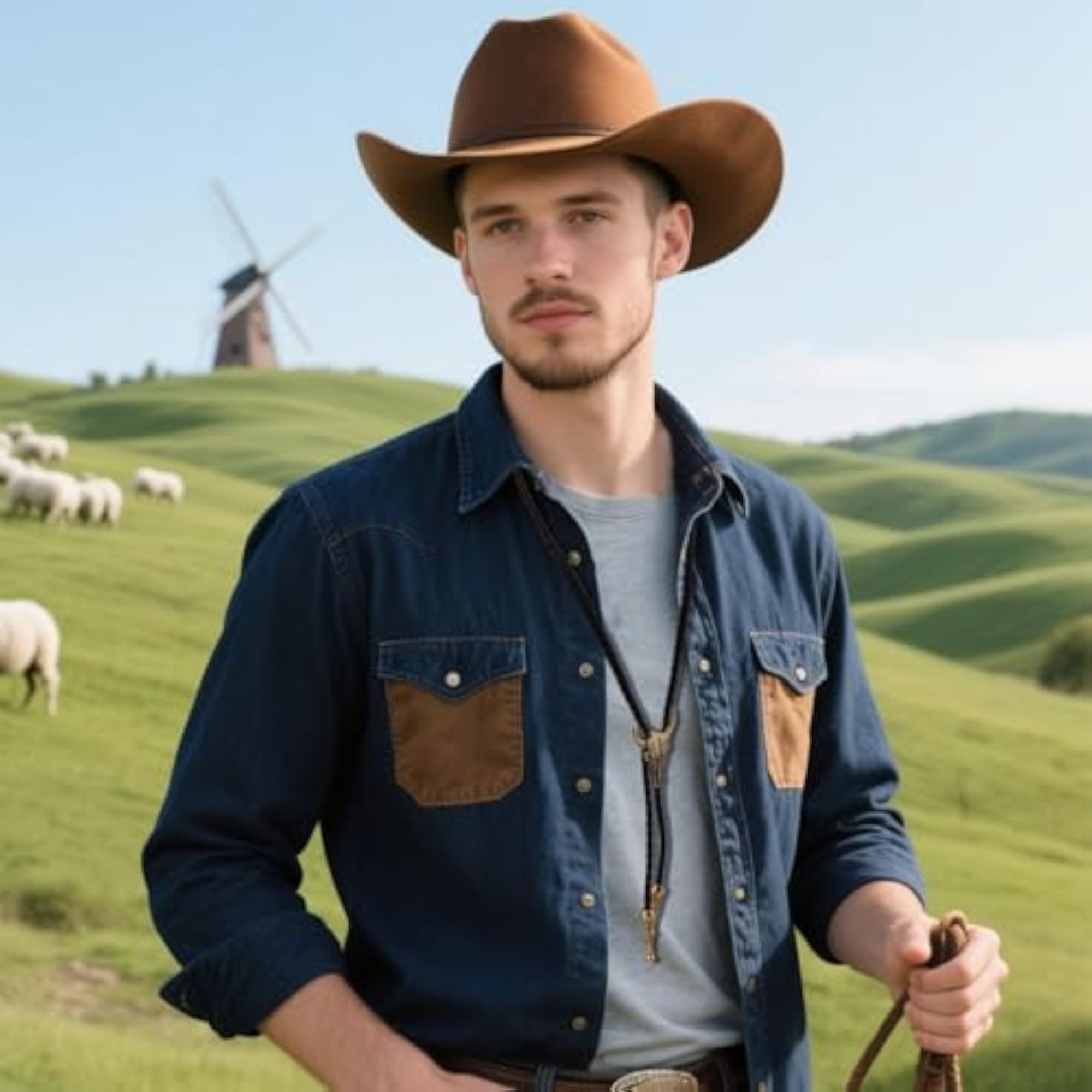2pcs Adjustable Western Bolo Tie Necklace Set for Men & Women